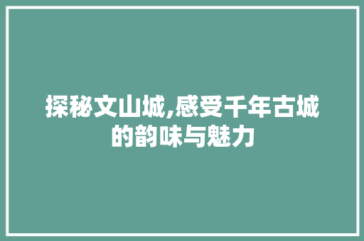 探秘文山城,感受千年古城的韵味与魅力