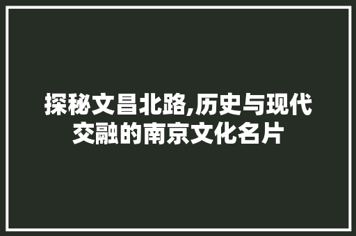 探秘文昌北路,历史与现代交融的南京文化名片