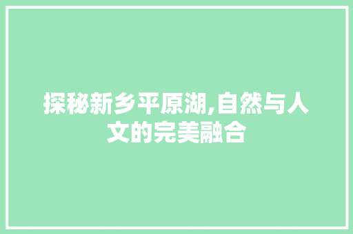 探秘新乡平原湖,自然与人文的完美融合  第1张