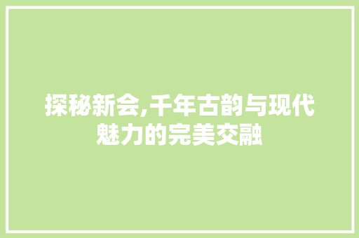 探秘新会,千年古韵与现代魅力的完美交融