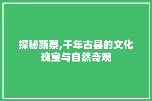 探秘新蔡,千年古县的文化瑰宝与自然奇观