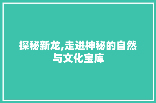 探秘新龙,走进神秘的自然与文化宝库  第1张