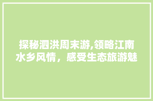 探秘泗洪周末游,领略江南水乡风情，感受生态旅游魅力