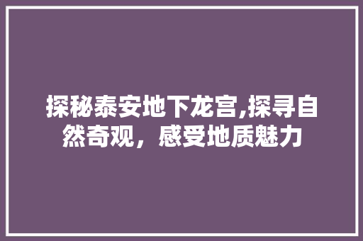 探秘泰安地下龙宫,探寻自然奇观，感受地质魅力