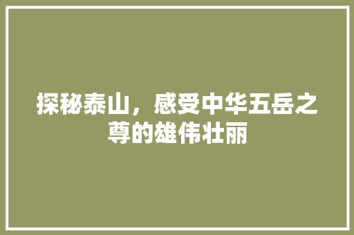 探秘泰山，感受中华五岳之尊的雄伟壮丽