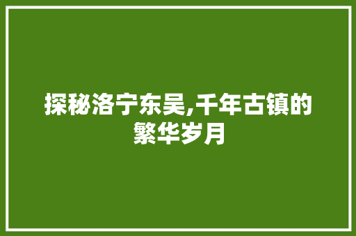 探秘洛宁东吴,千年古镇的繁华岁月