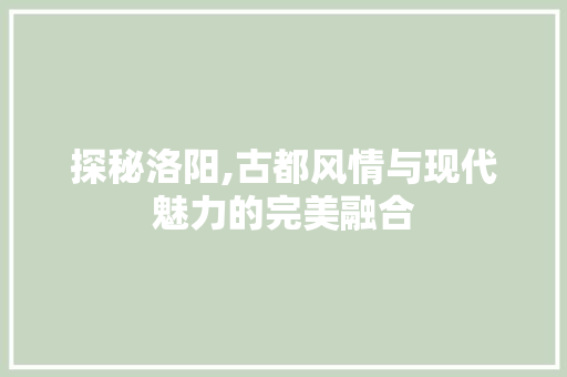 探秘洛阳,古都风情与现代魅力的完美融合