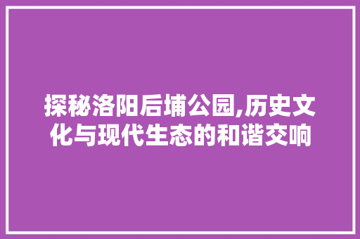 探秘洛阳后埔公园,历史文化与现代生态的和谐交响  第1张