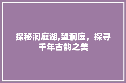 探秘洞庭湖,望洞庭，探寻千年古韵之美  第1张