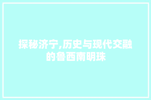 探秘济宁,历史与现代交融的鲁西南明珠