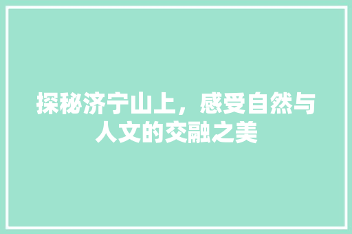 探秘济宁山上，感受自然与人文的交融之美