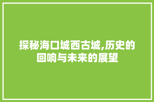 探秘海口城西古城,历史的回响与未来的展望  第1张