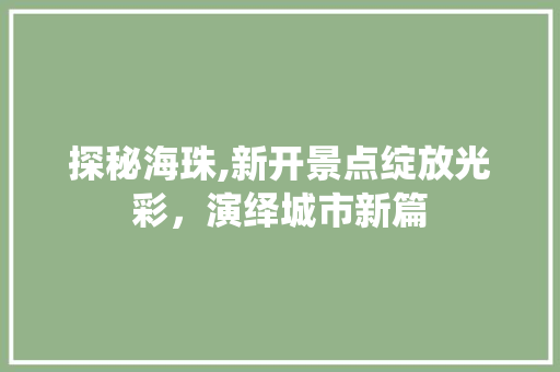 探秘海珠,新开景点绽放光彩，演绎城市新篇