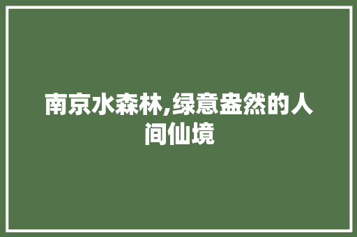 南京水森林,绿意盎然的人间仙境  第1张