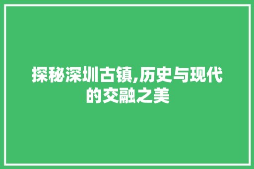 探秘深圳古镇,历史与现代的交融之美