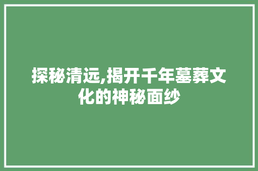 探秘清远,揭开千年墓葬文化的神秘面纱