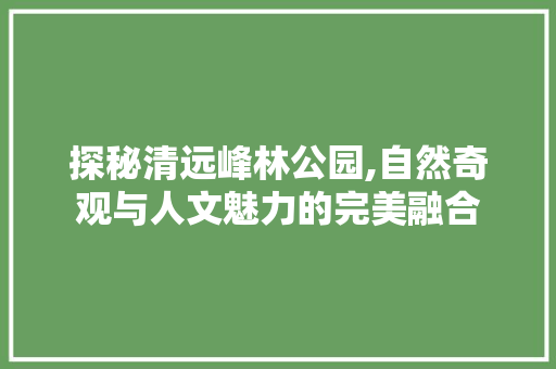 探秘清远峰林公园,自然奇观与人文魅力的完美融合  第1张