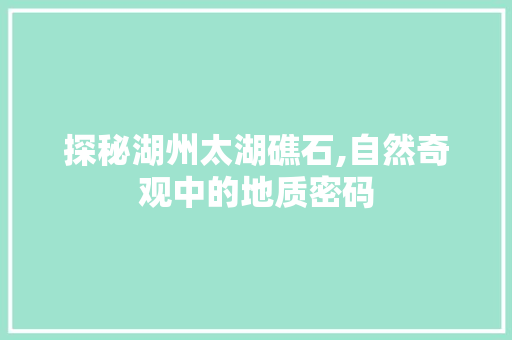 探秘湖州太湖礁石,自然奇观中的地质密码