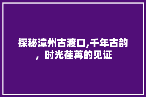 探秘漳州古渡口,千年古韵，时光荏苒的见证