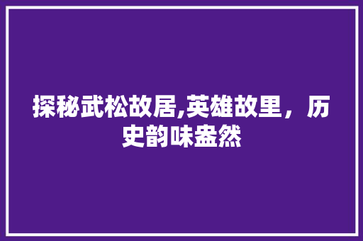 探秘武松故居,英雄故里，历史韵味盎然