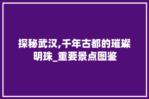 探秘武汉,千年古都的璀璨明珠_重要景点图鉴  第1张