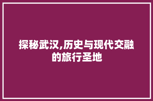 探秘武汉,历史与现代交融的旅行圣地  第1张