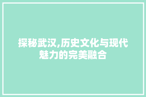 探秘武汉,历史文化与现代魅力的完美融合  第1张