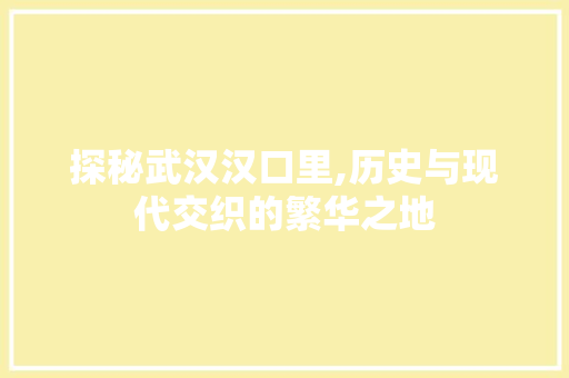 探秘武汉汉口里,历史与现代交织的繁华之地