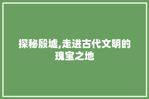 探秘殷墟,走进古代文明的瑰宝之地