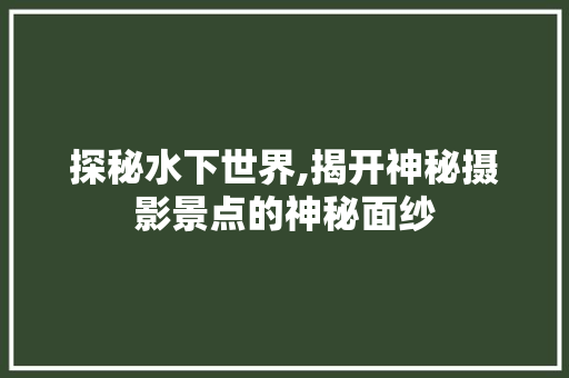 探秘水下世界,揭开神秘摄影景点的神秘面纱