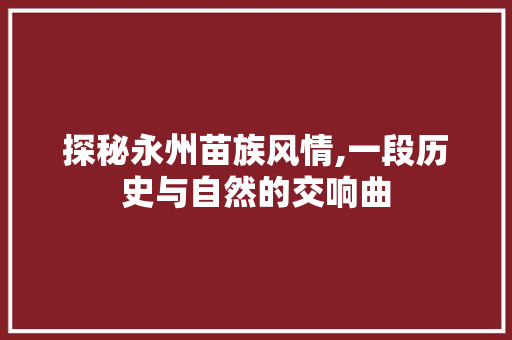 探秘永州苗族风情,一段历史与自然的交响曲