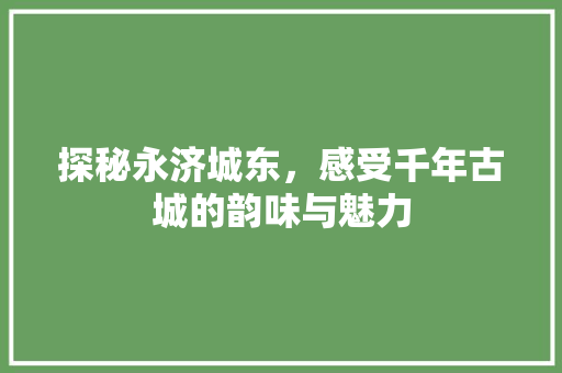 探秘永济城东，感受千年古城的韵味与魅力