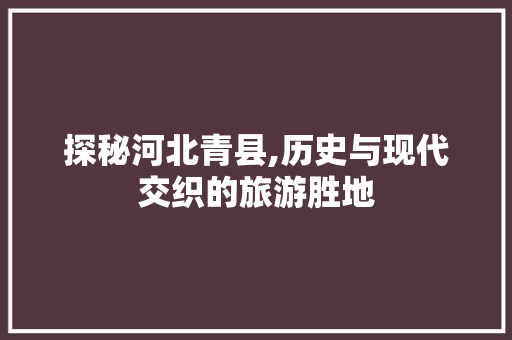 探秘河北青县,历史与现代交织的旅游胜地