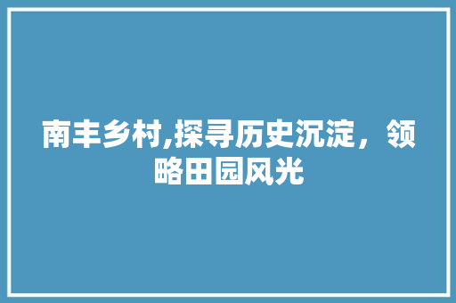 南丰乡村,探寻历史沉淀，领略田园风光