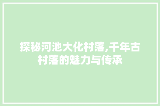 探秘河池大化村落,千年古村落的魅力与传承  第1张