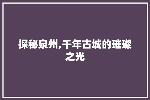 探秘泉州,千年古城的璀璨之光  第1张