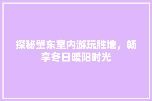 探秘肇东室内游玩胜地，畅享冬日暖阳时光