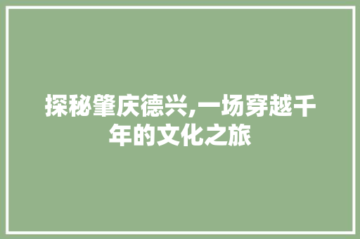 探秘肇庆德兴,一场穿越千年的文化之旅