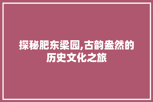 探秘肥东梁园,古韵盎然的历史文化之旅