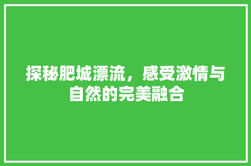 探秘肥城漂流，感受激情与自然的完美融合