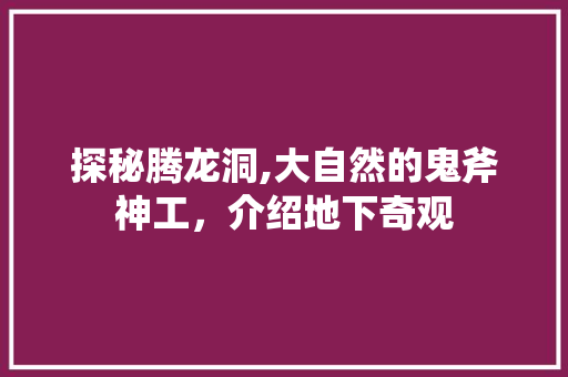 探秘腾龙洞,大自然的鬼斧神工，介绍地下奇观  第1张