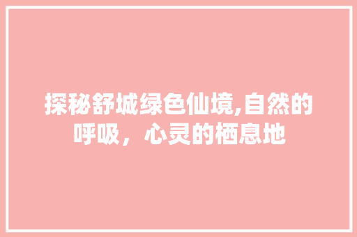 探秘舒城绿色仙境,自然的呼吸，心灵的栖息地