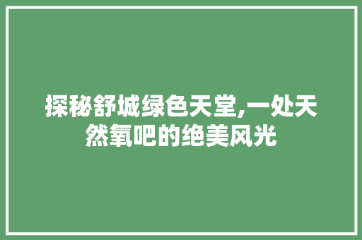 探秘舒城绿色天堂,一处天然氧吧的绝美风光