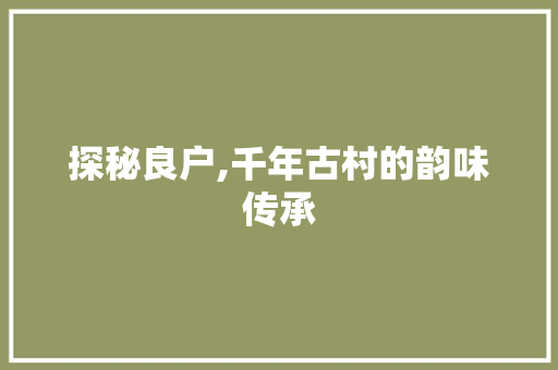 探秘良户,千年古村的韵味传承  第1张