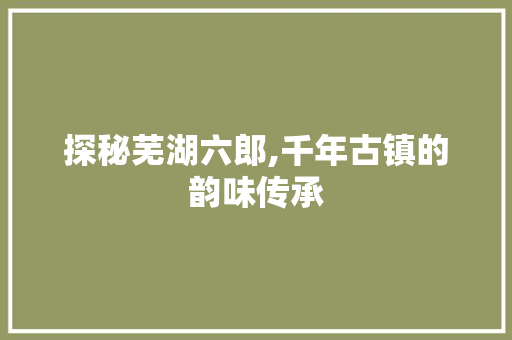 探秘芜湖六郎,千年古镇的韵味传承