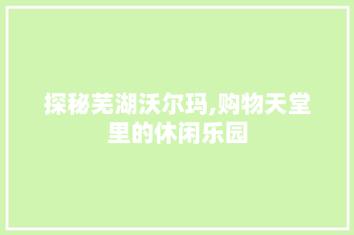 探秘芜湖沃尔玛,购物天堂里的休闲乐园  第1张