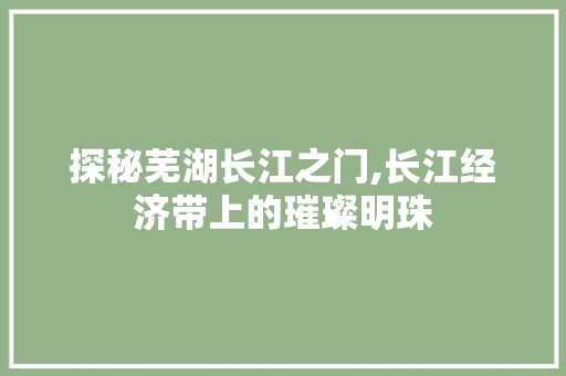 探秘芜湖长江之门,长江经济带上的璀璨明珠