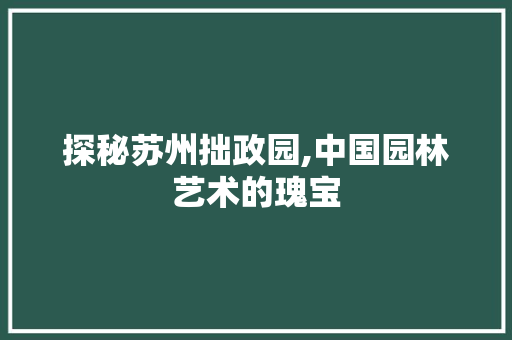 探秘苏州拙政园,中国园林艺术的瑰宝