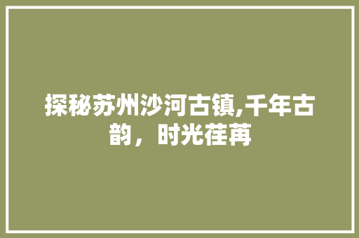 探秘苏州沙河古镇,千年古韵，时光荏苒