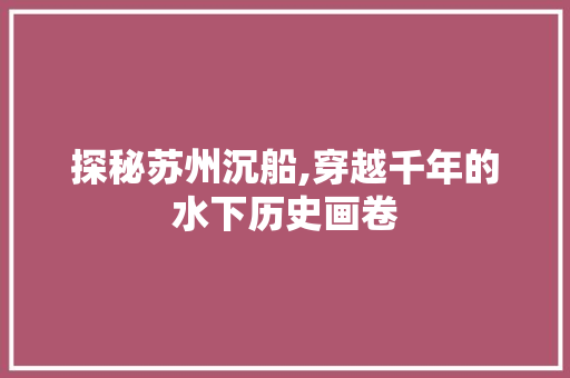 探秘苏州沉船,穿越千年的水下历史画卷  第1张